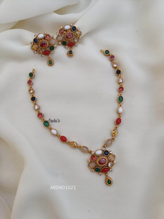Simple Navarathna Stone Necklace