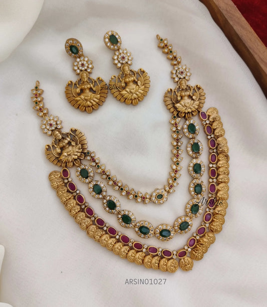 Lakshmi Coin Three Layer Stone Necklace