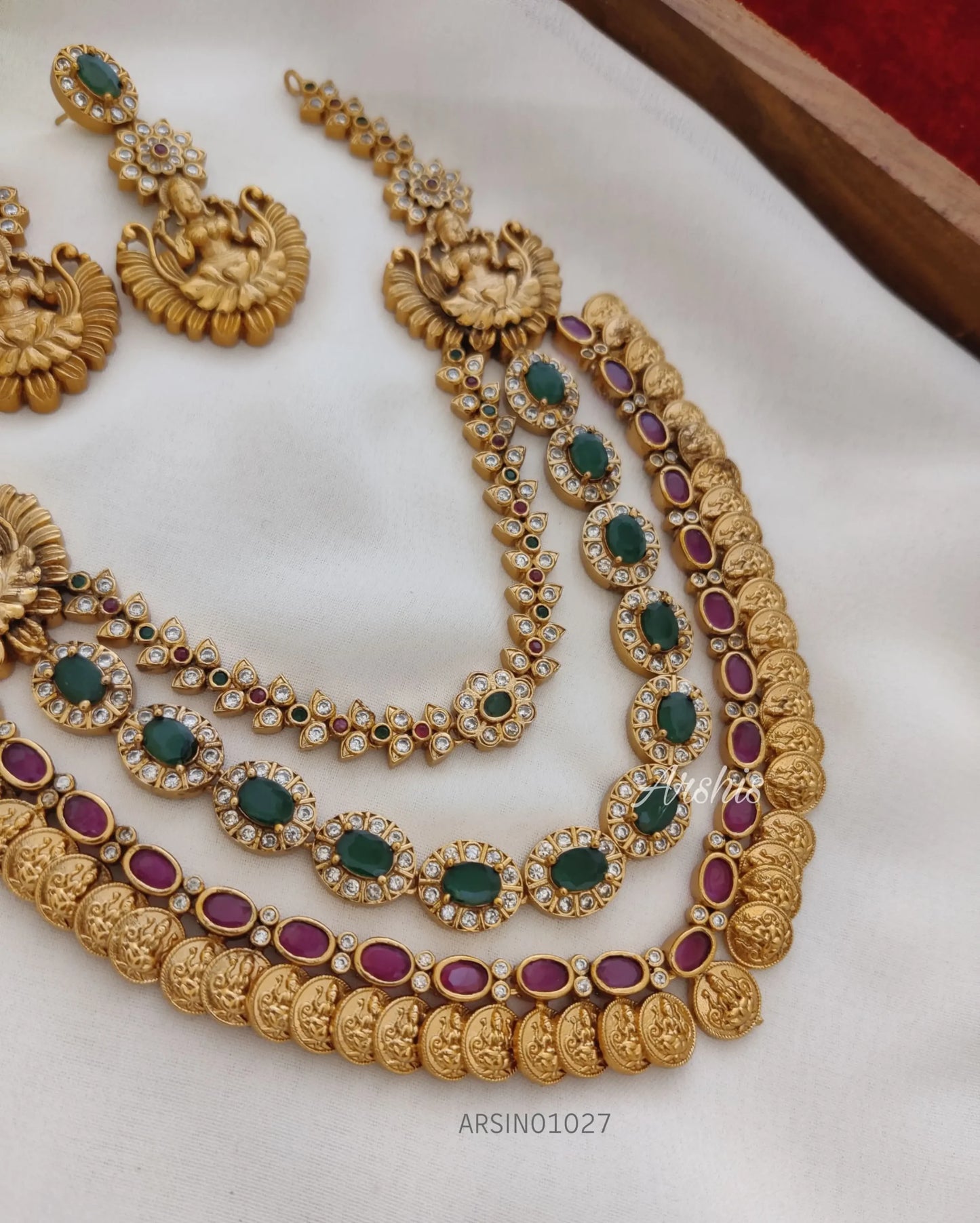Lakshmi Coin Three Layer Stone Necklace
