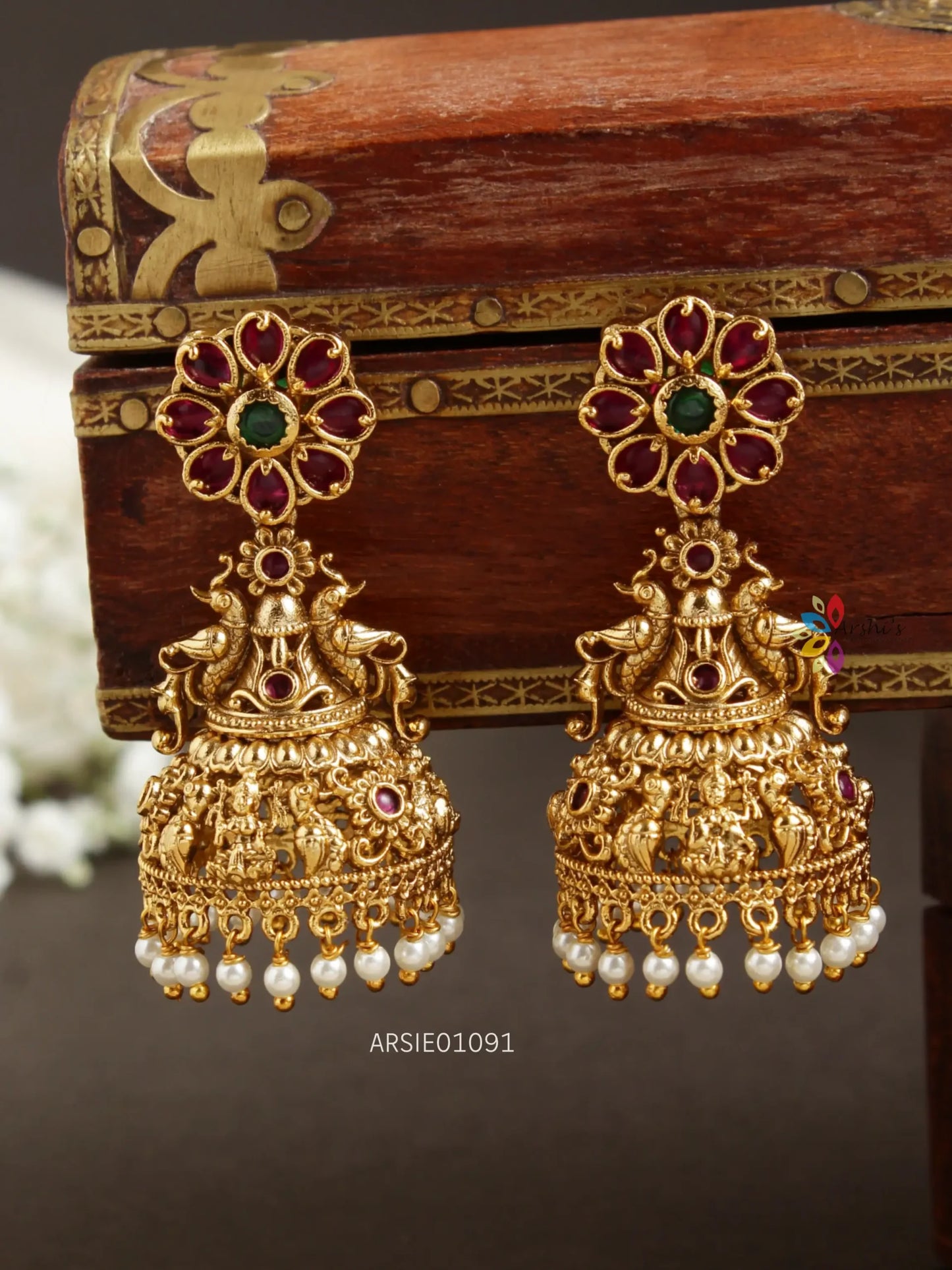 Flower and Peacock Design Jhumka