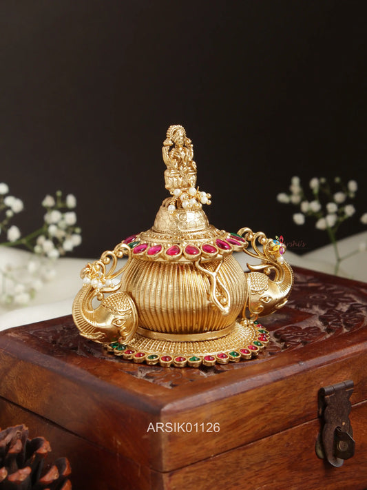 Dual elephant Idol with Lakshmi Kumkum Box