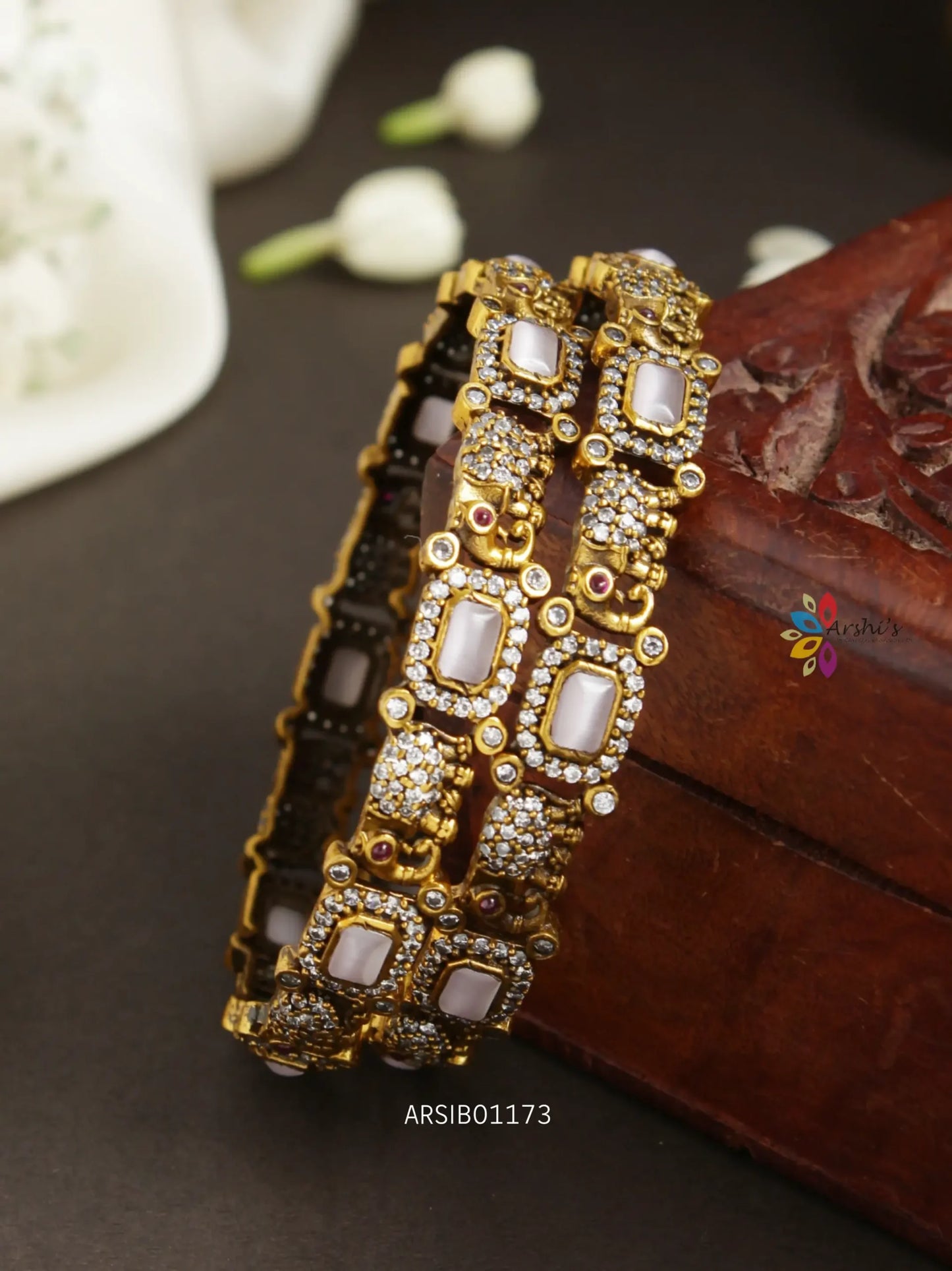 Elephant Design White Stone Bangles