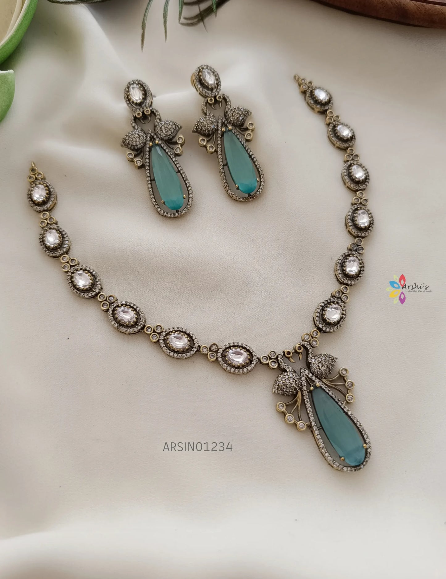 Party Wear Blue Stone Victorian Necklace