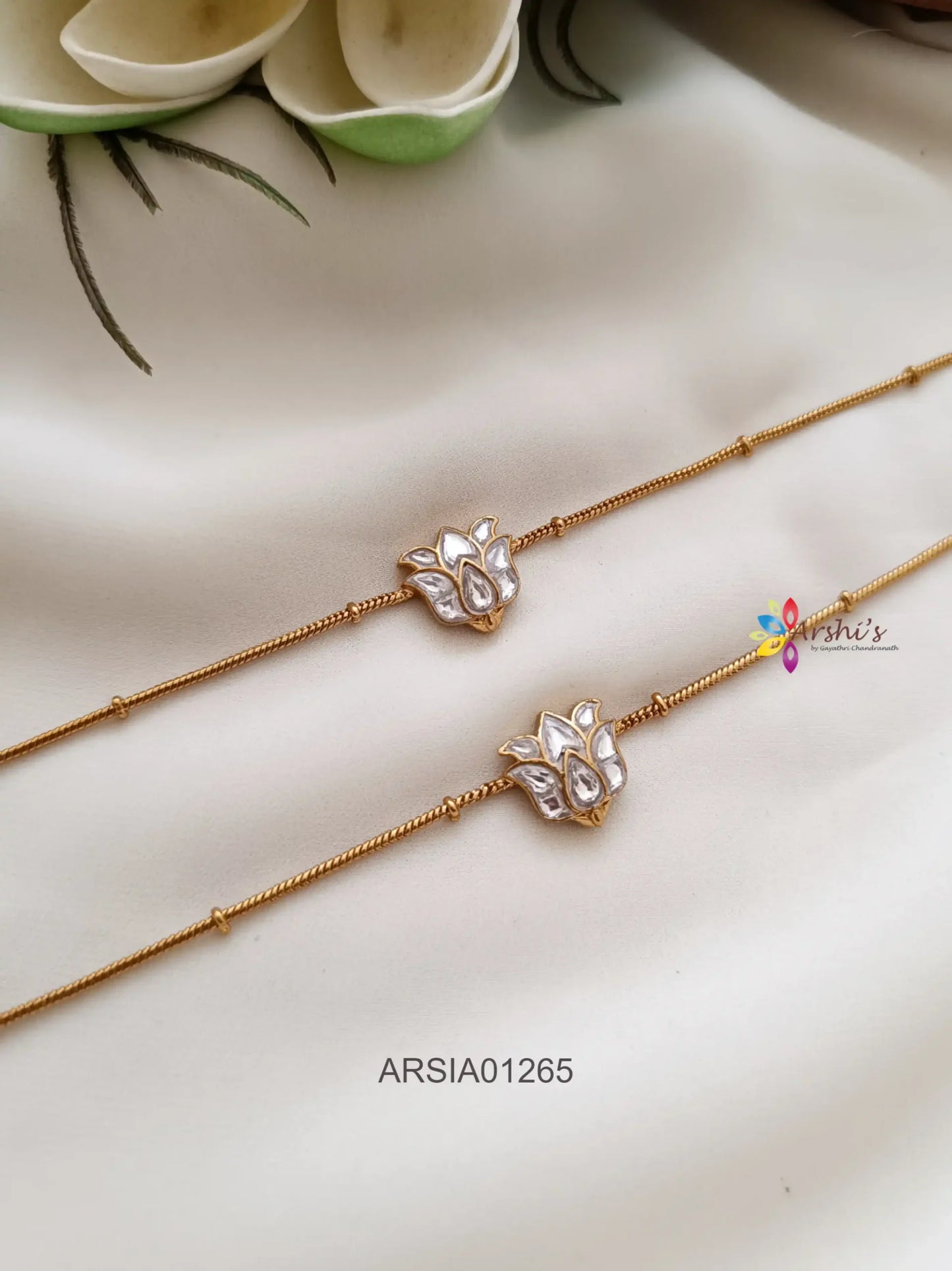 Double Lotus Design White Stone Anklets