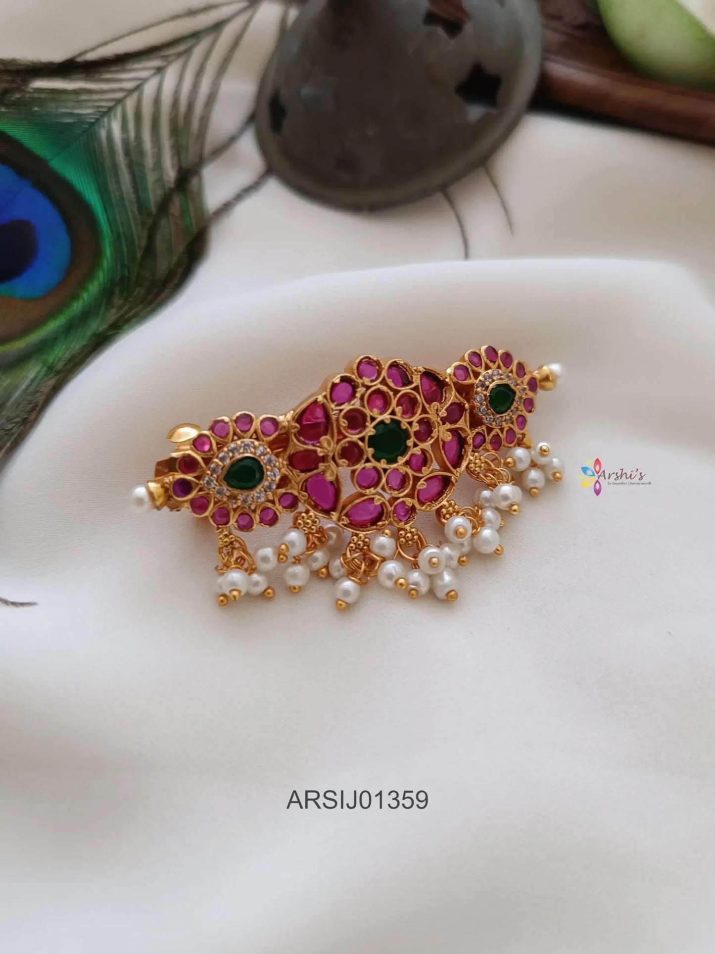 Kemp Red and Green Stone Hair Clip