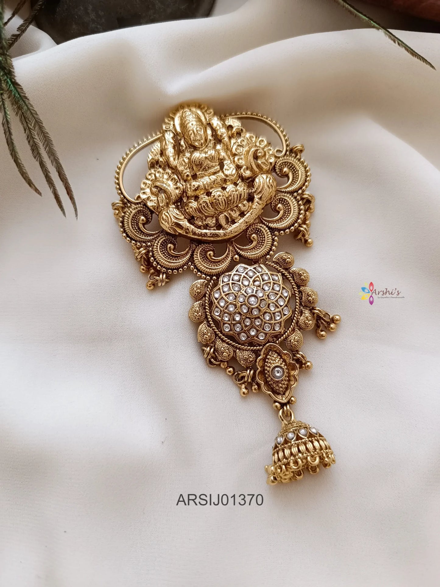 Temple Lakshmi Design White Stone Hair Brooch