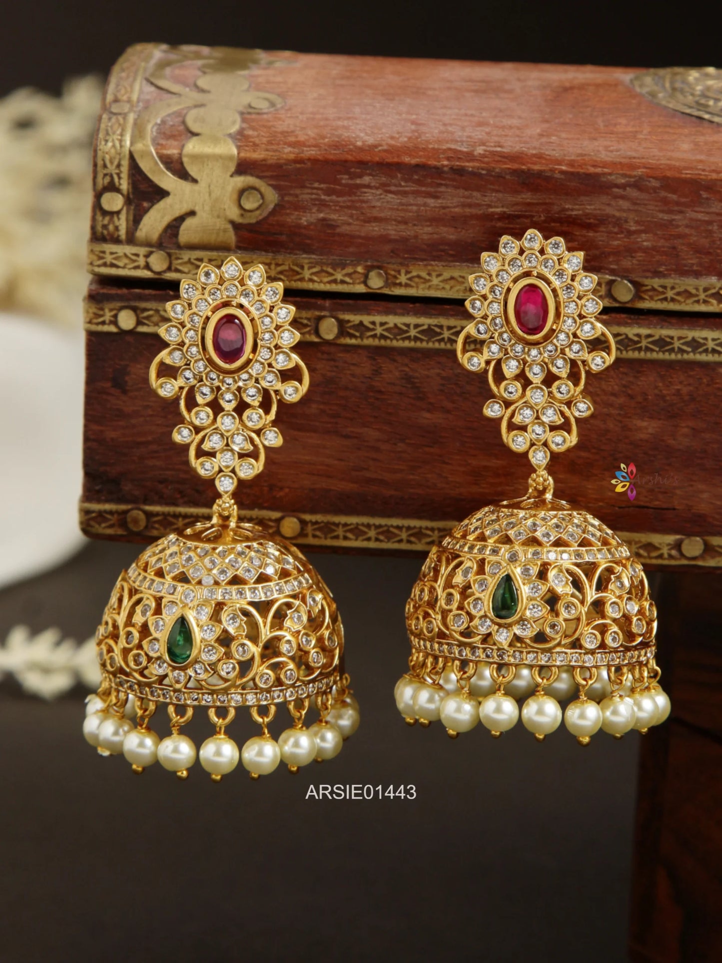 AD Stone with Pearl Drops Jhumka