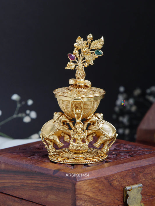 Beautiful Lakshmi and Two Elephant Design Kumkum Box