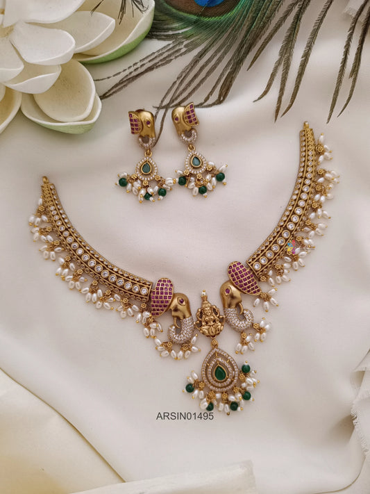 Lakshmi and Elephant Design Necklace