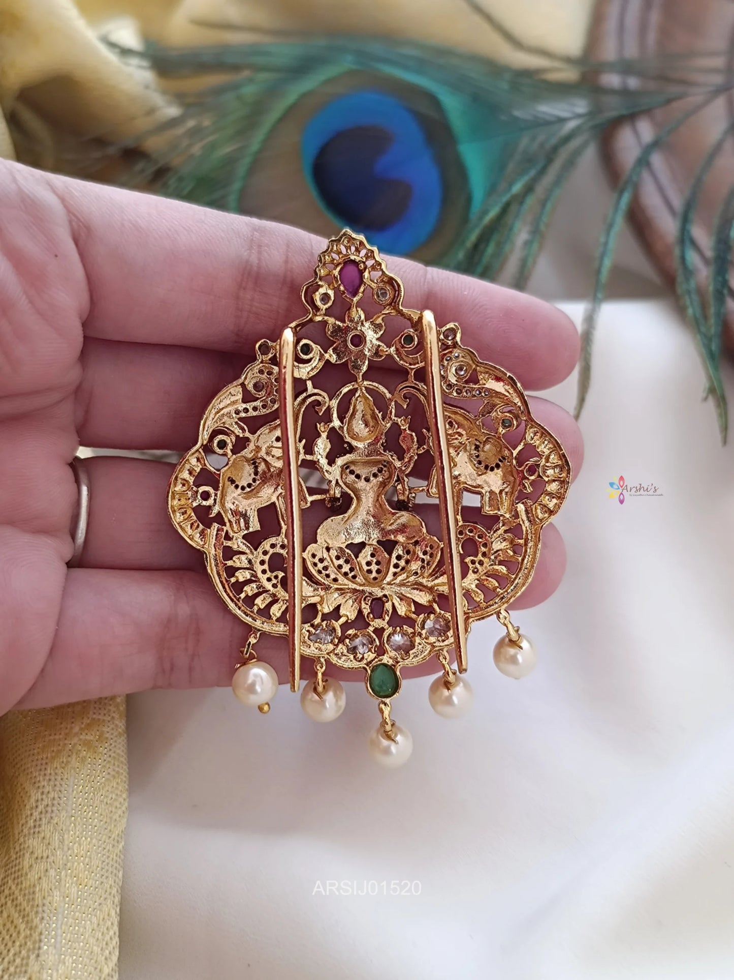 Lakshmi with Elephants Design Hair Accessory