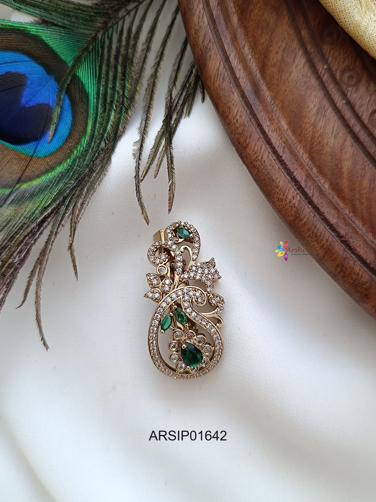 Mango Green and White Stone Sareepin