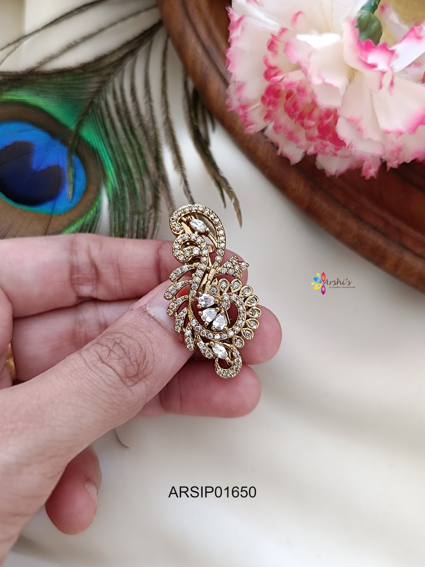 Peacock Design White Stone Sareepin