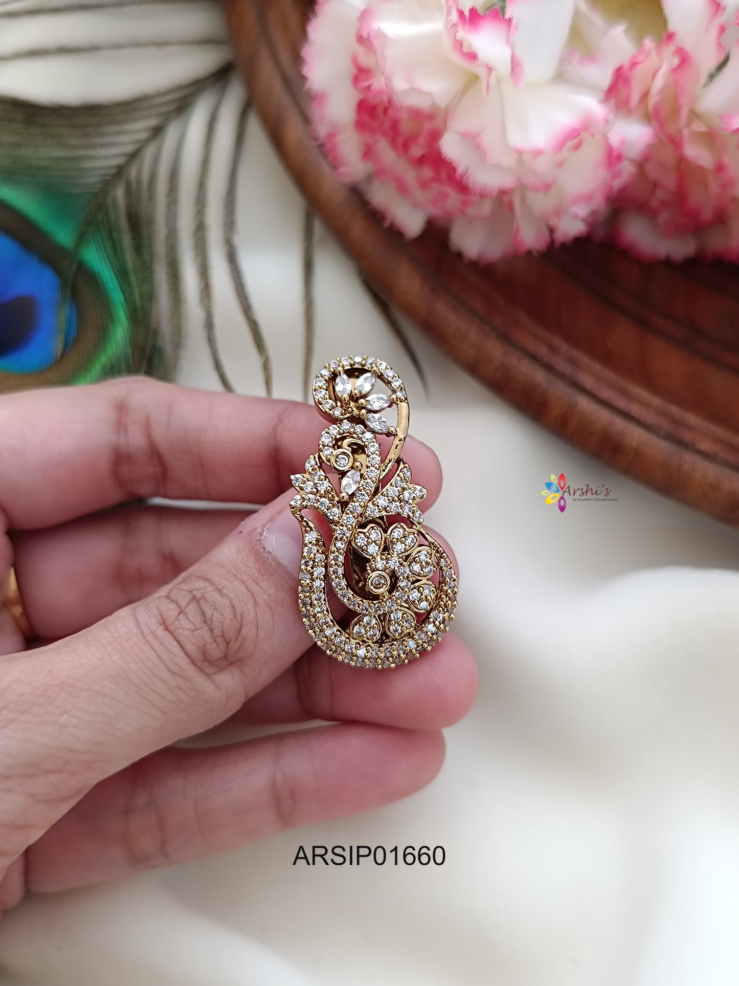 Designer White Stone Sareepin