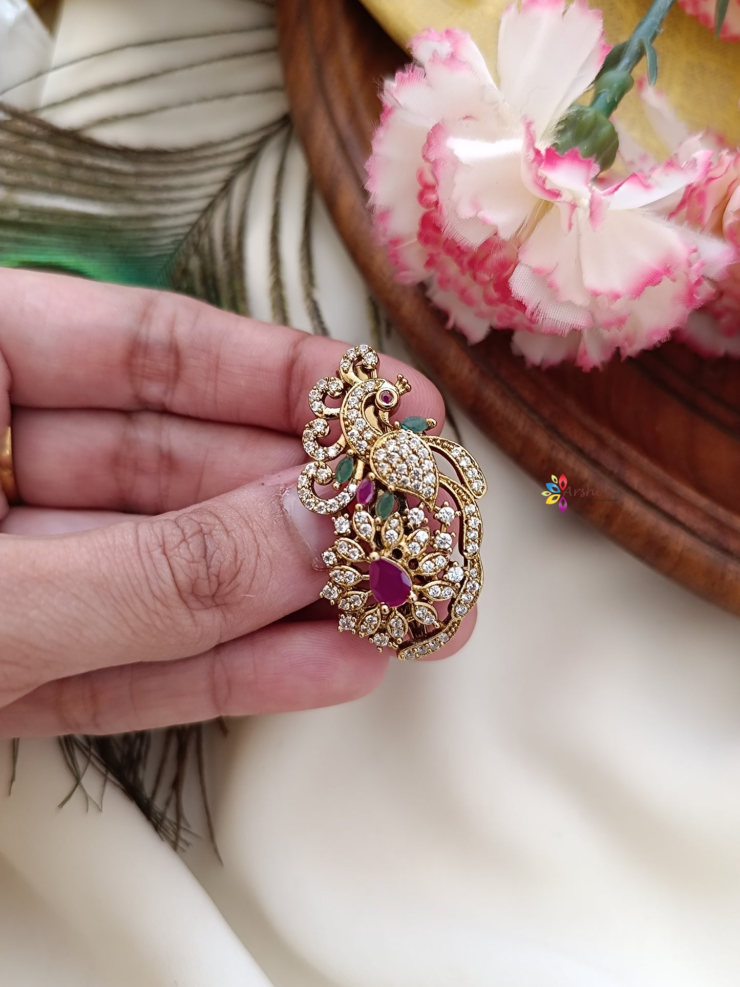 Peacock Multi Stone Sareepin