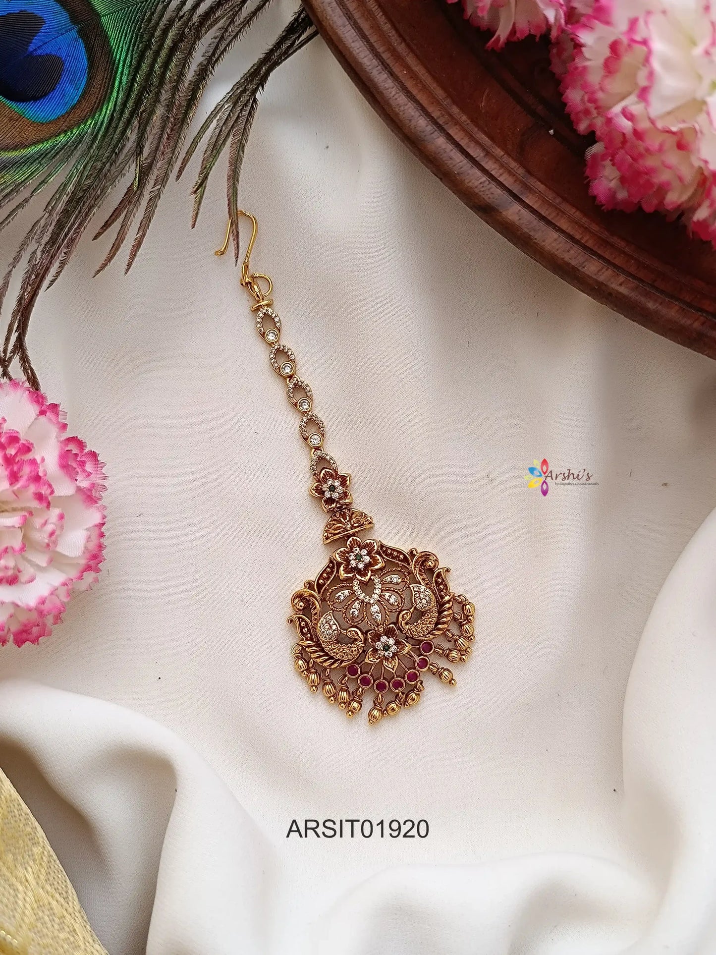 Peacock and Flower Design Maangtikka