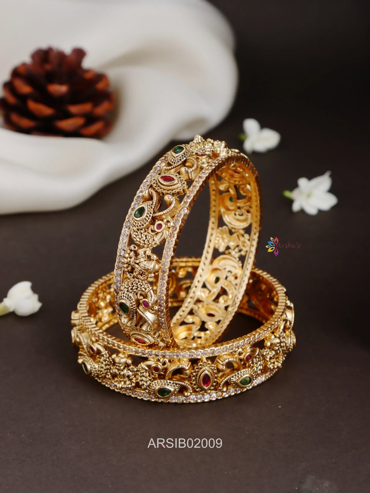 Peacock Design Stone Kada Bangles