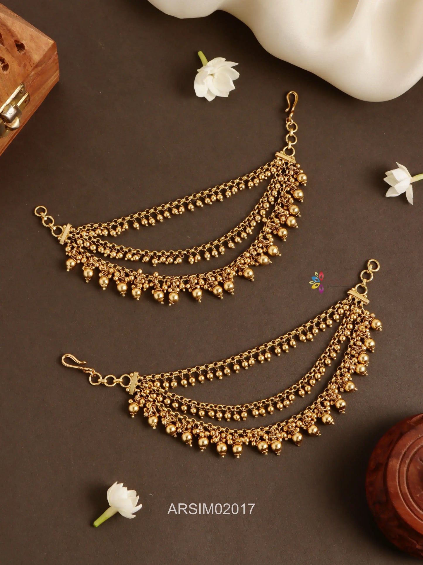 Three Layer Gold Drop Earchains