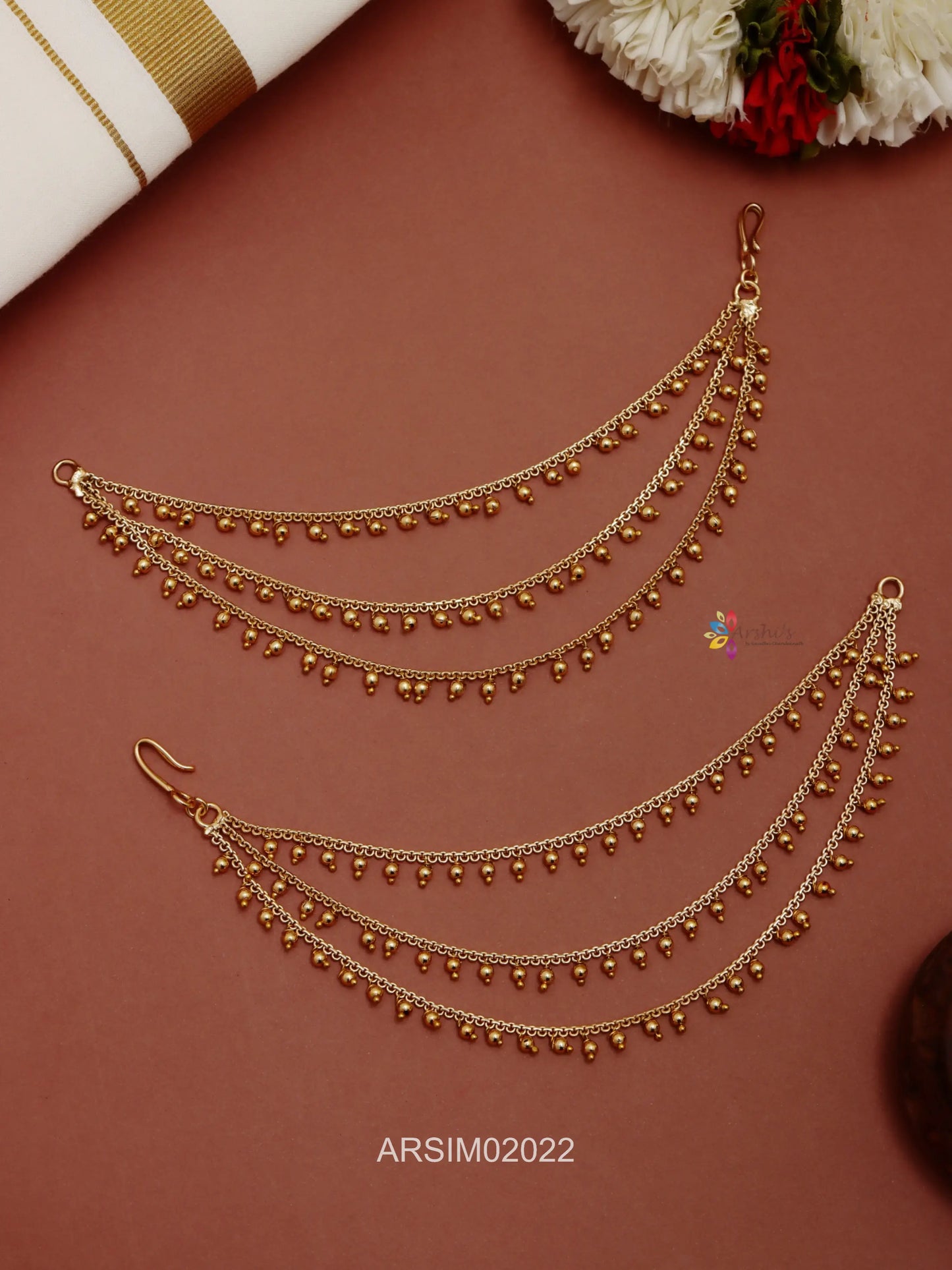 Three Layer Gold Bead Earchains