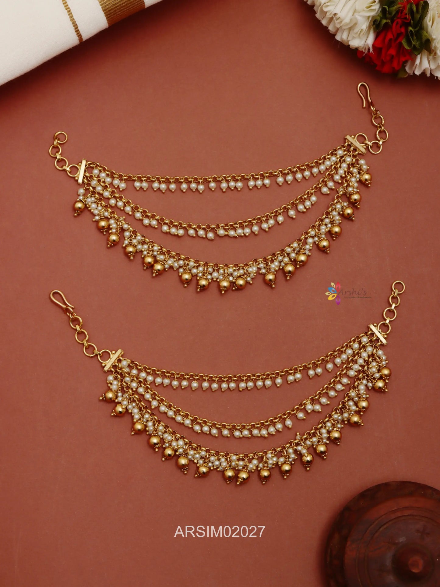 Pearl and Gold Drop Earchains