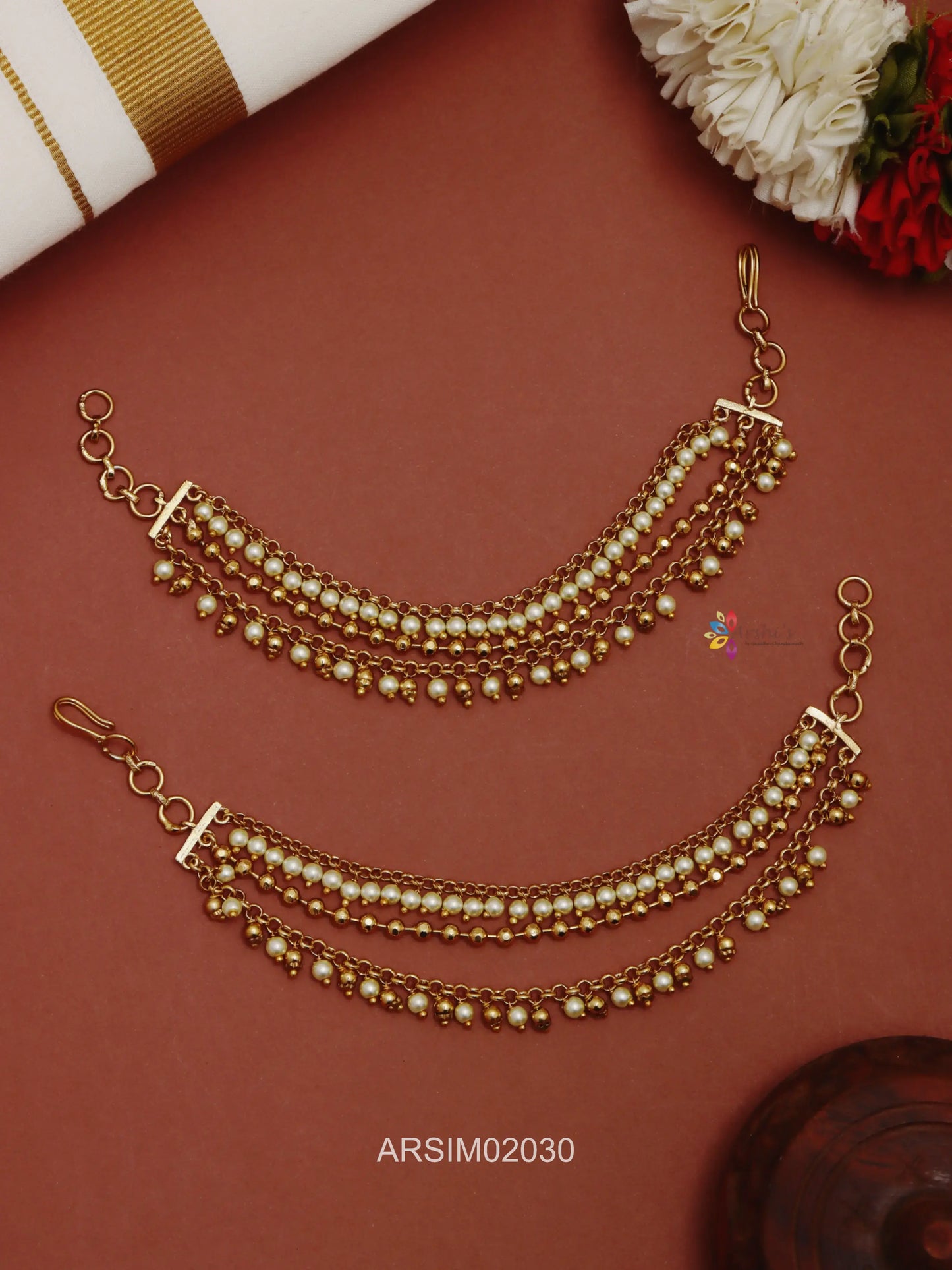 Gold and Pearl Drop Earchains