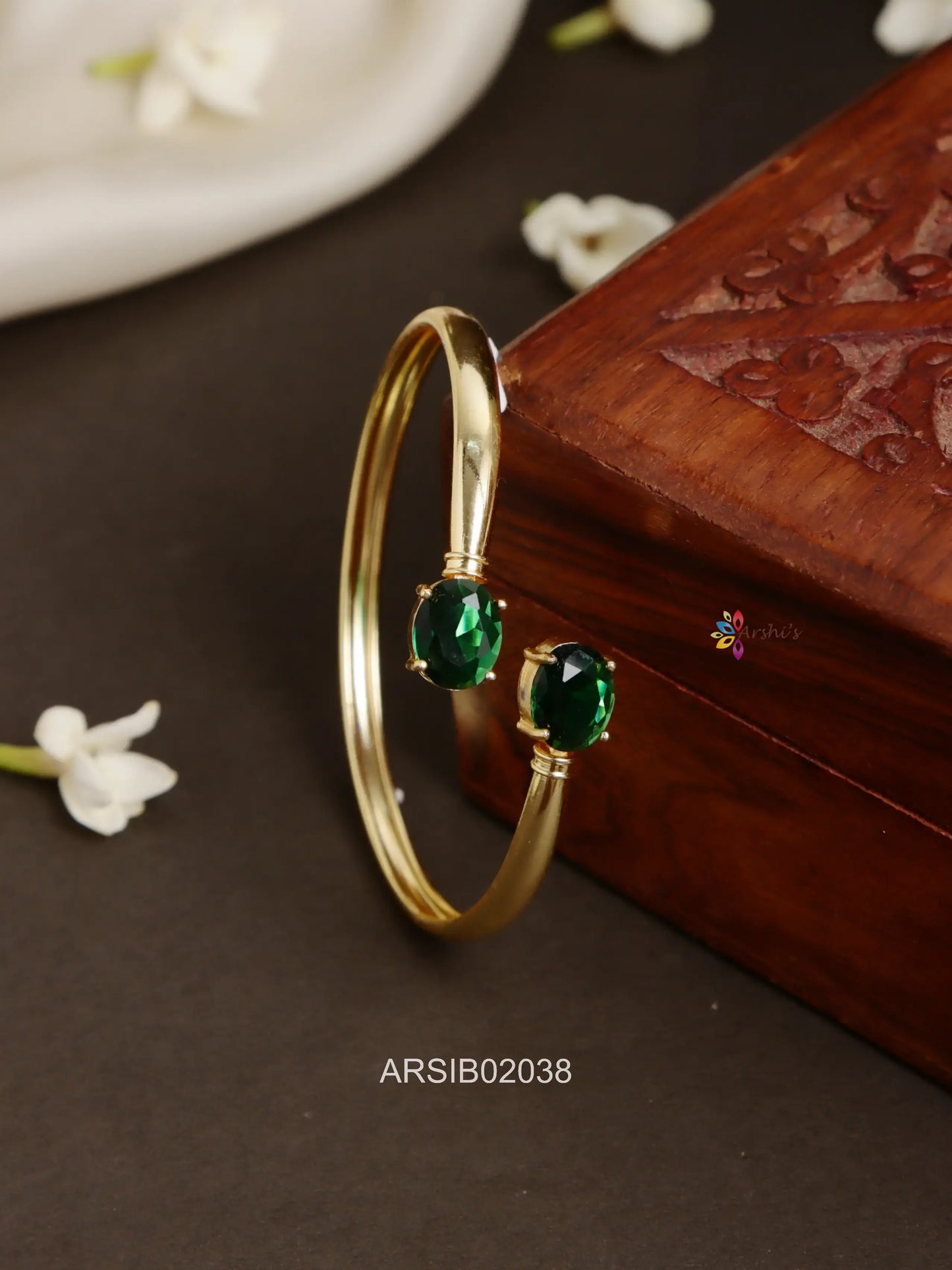 Oval Green Stone Bracelet Bangle