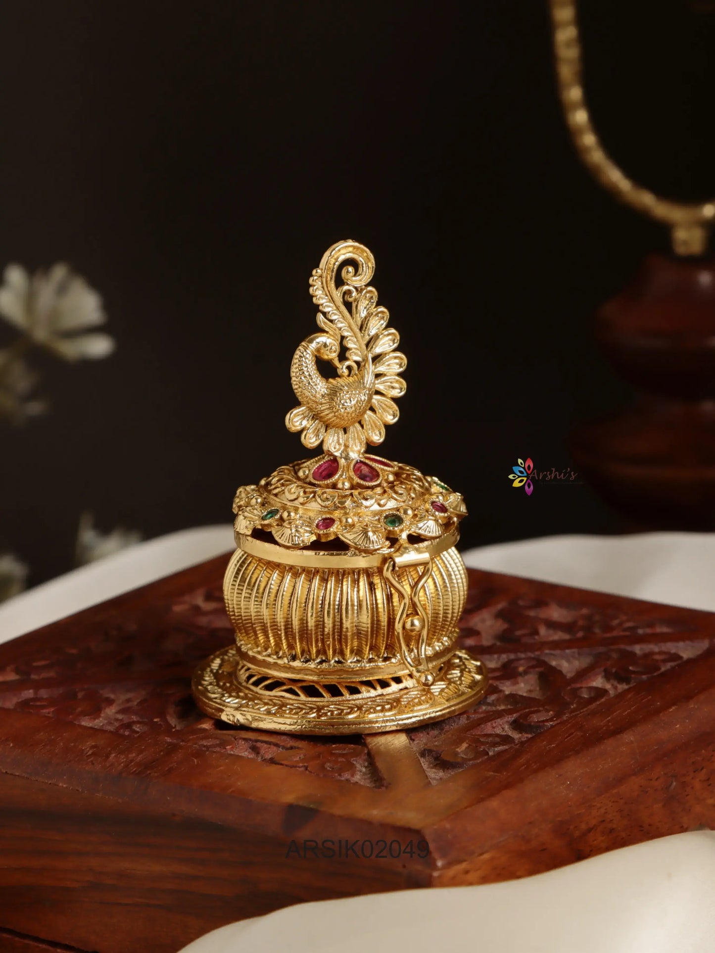 Antique Peacock Kumkum Box