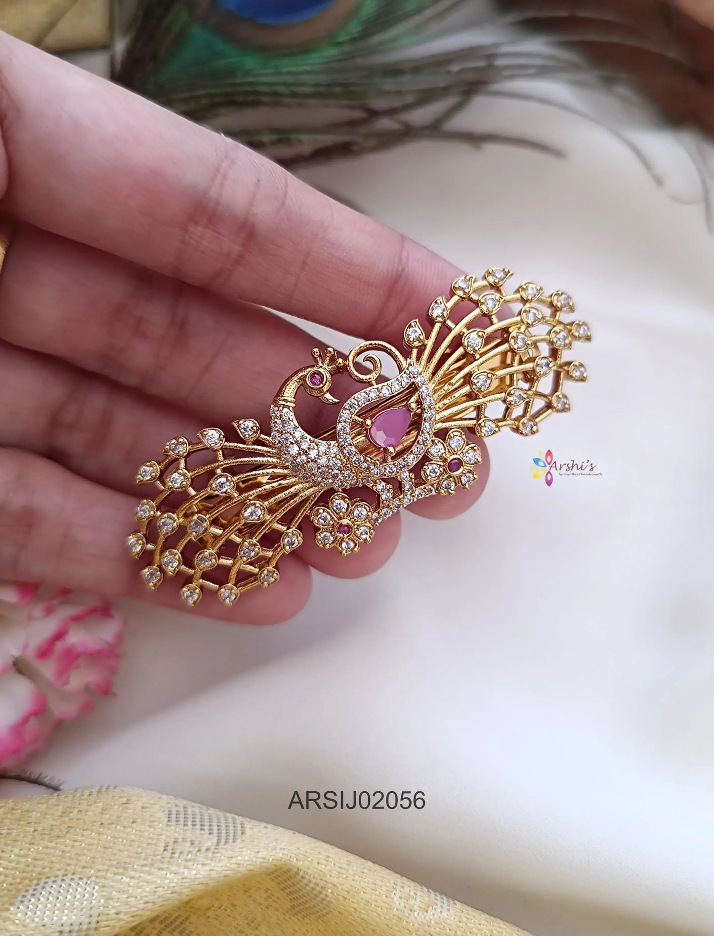 Peacock White Stone Hair Clip