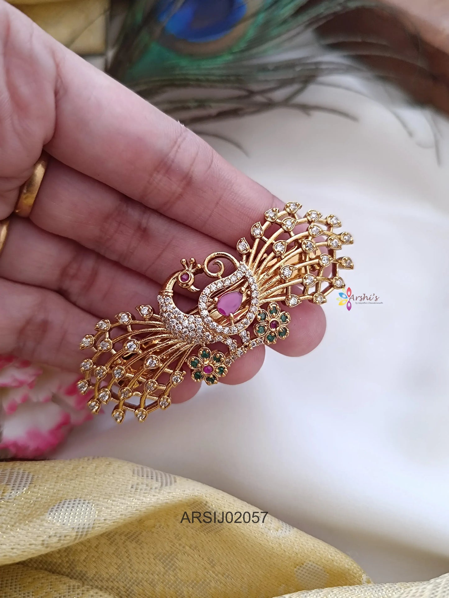 Peacock Multi Stone Hair Clip