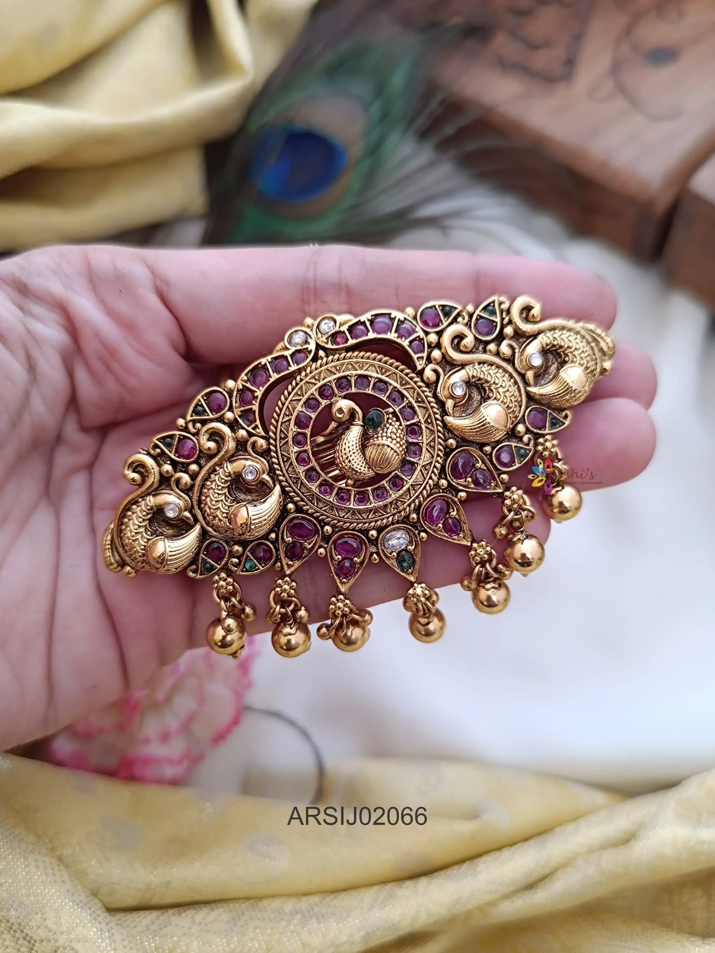 Antique Peacock Gold Drop Hair Clip