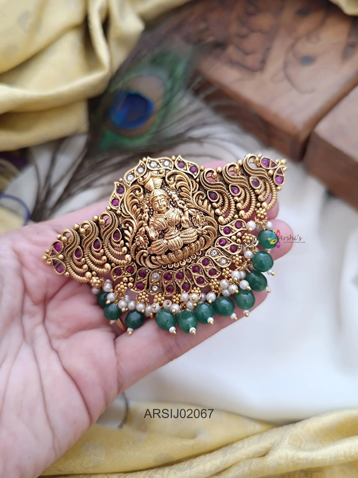 Bridal Lakshmi Green Bead Hair Clip