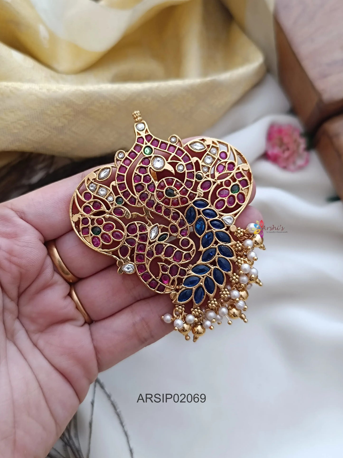 Peacock Kemp Red and Blue Stone Pendant