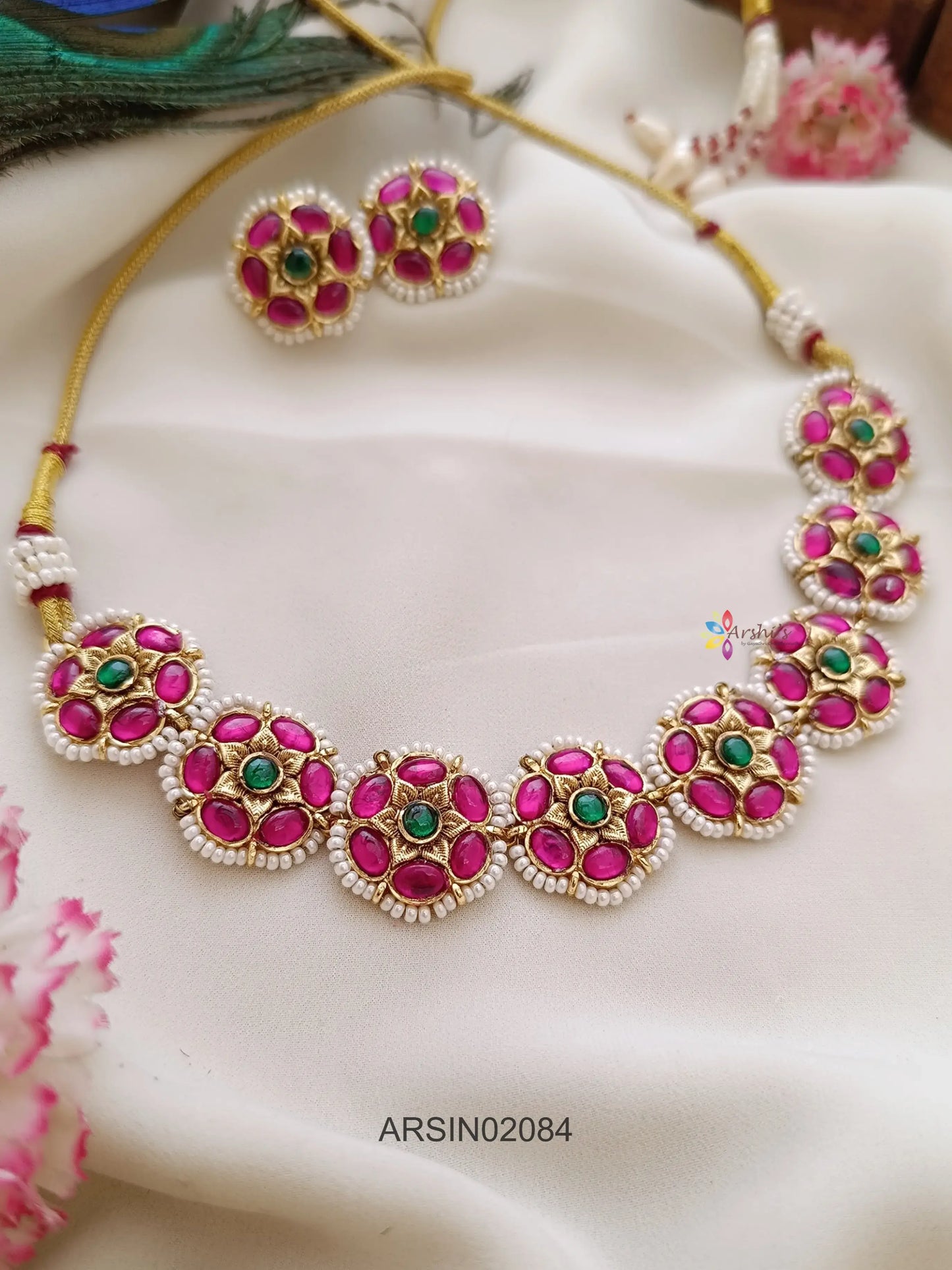 Unique Jadau kemp Floral Design Neckset