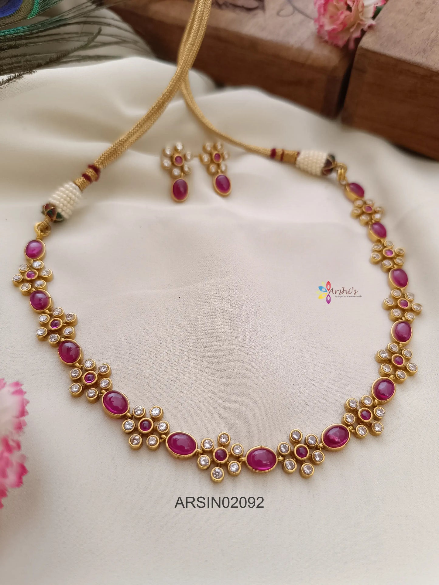 Flower Ruby Stone Neckset