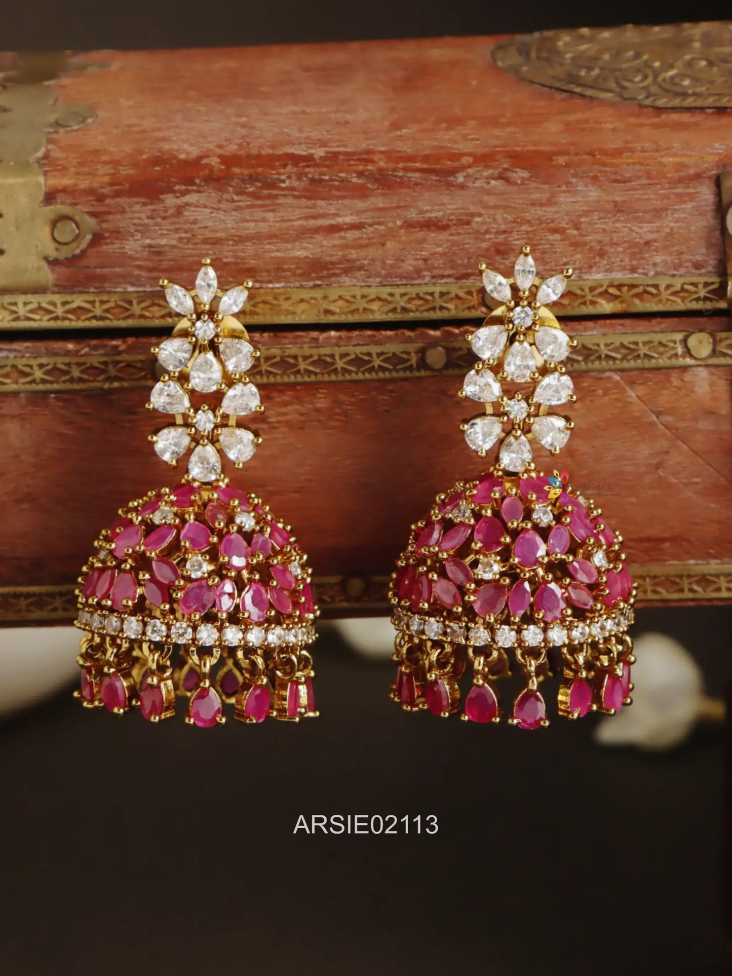 White and Red Stone Jhumka