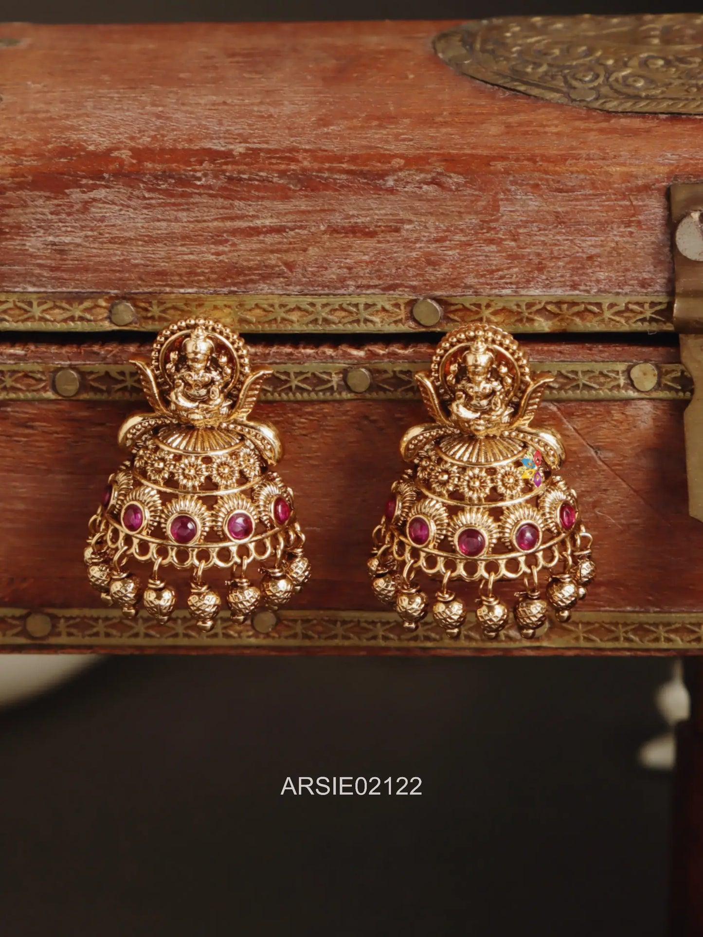 Antique Temple Red Stone Jhumka