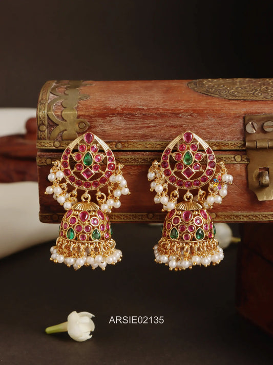 Kemp and Green Stone Pearl Drop Jhumka