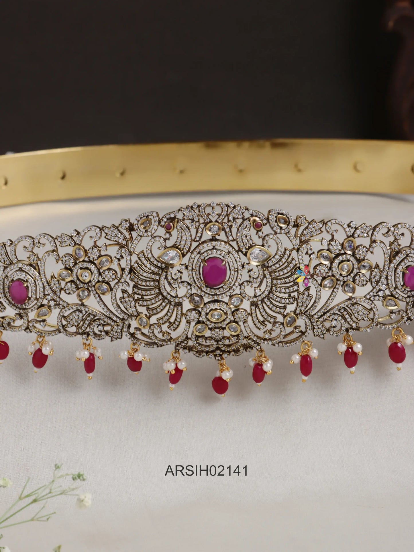 Victorian Stone Red Bead Drops Hipbelt