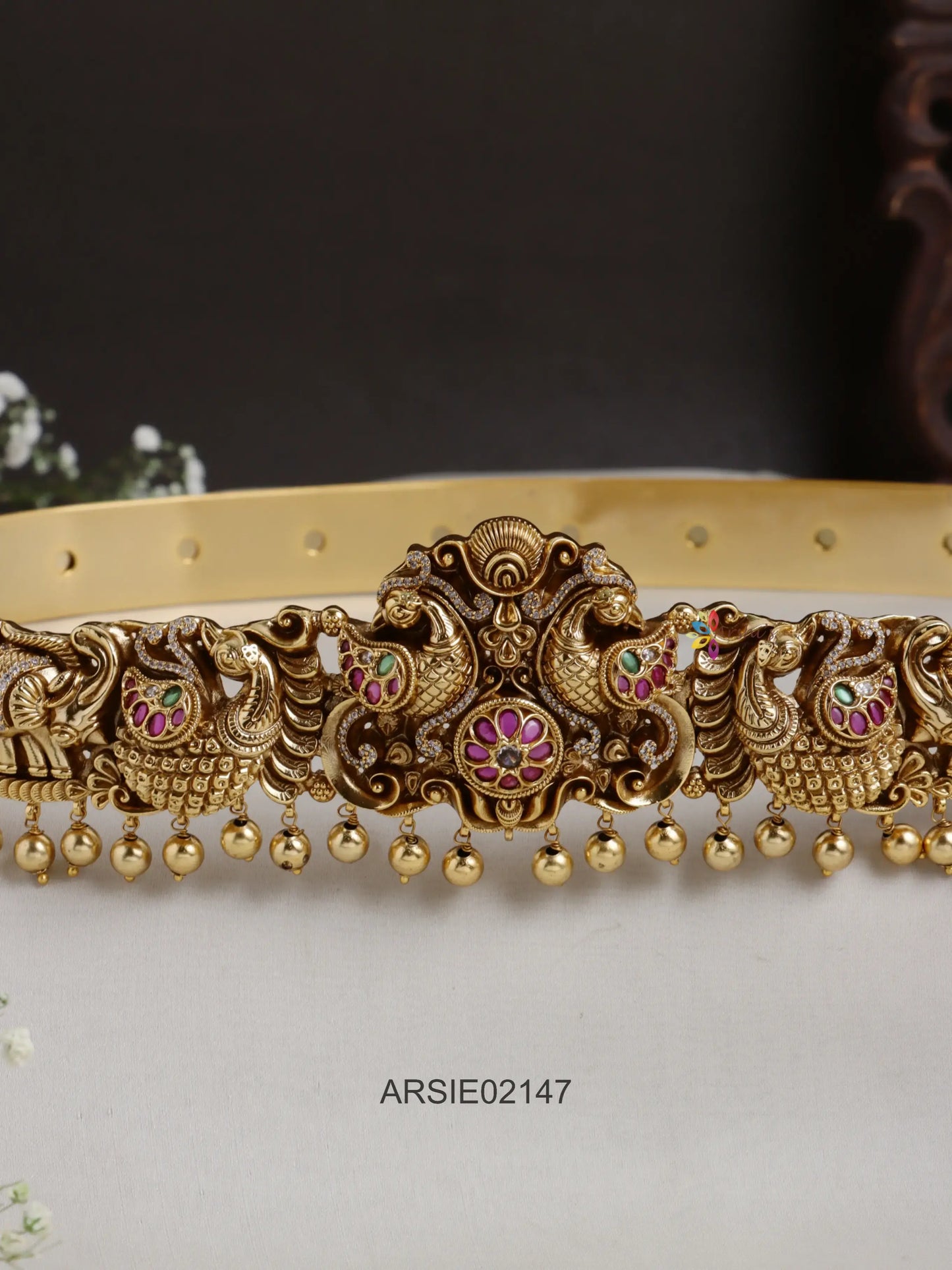 Antique Peacock and Elephant Design Hipbelt