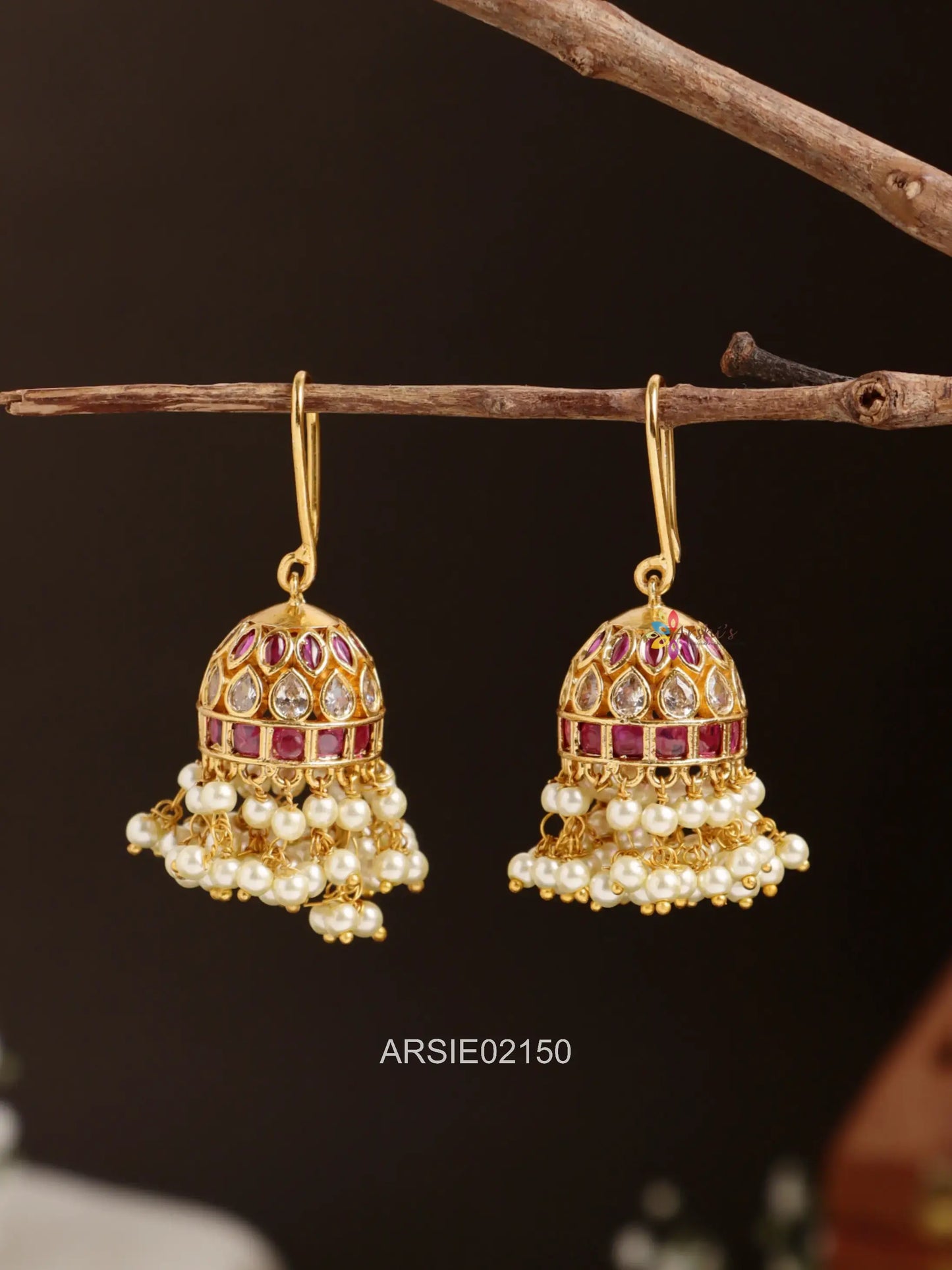 Kemp and White Stone Hoop Jhumka