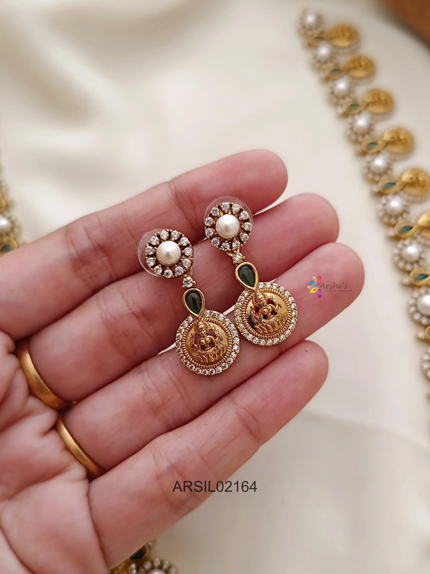 Pearl and AD Stone Lakshmi Coin Long Haram