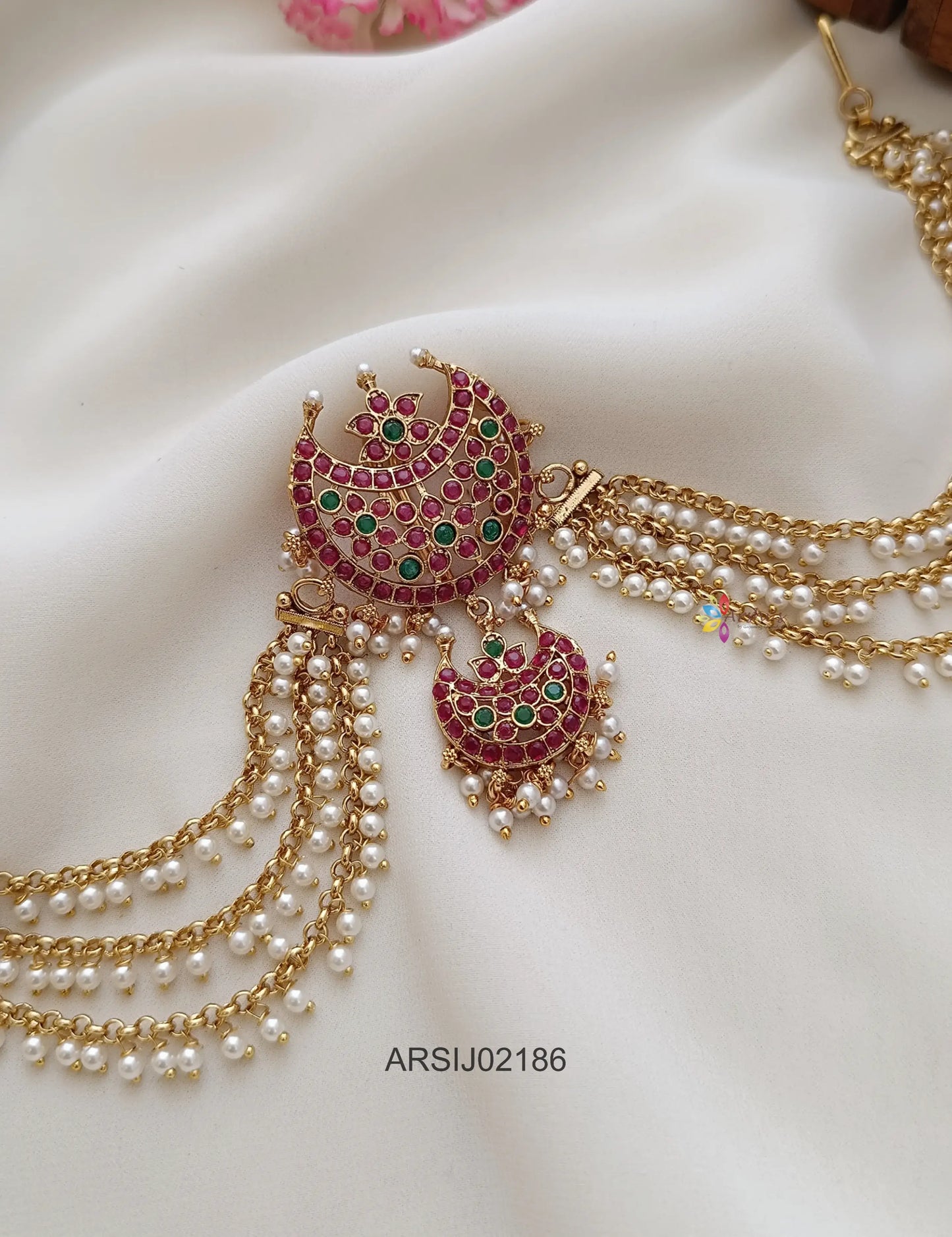 Two Layer Moon Design Pearl Layer Hair Brooch