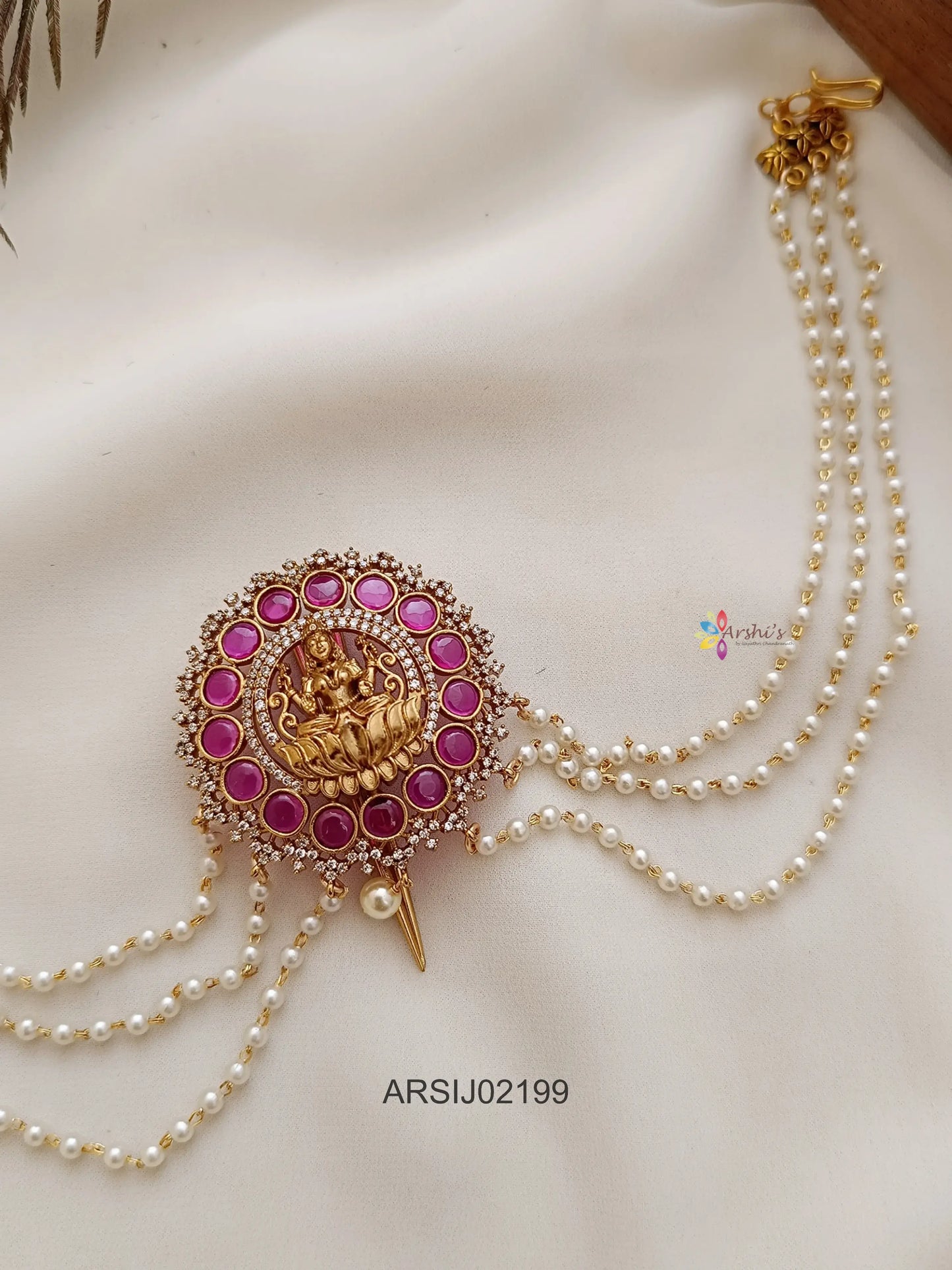 Lakshmi Kemp Stone with Pearl Earchain Hair Brooch