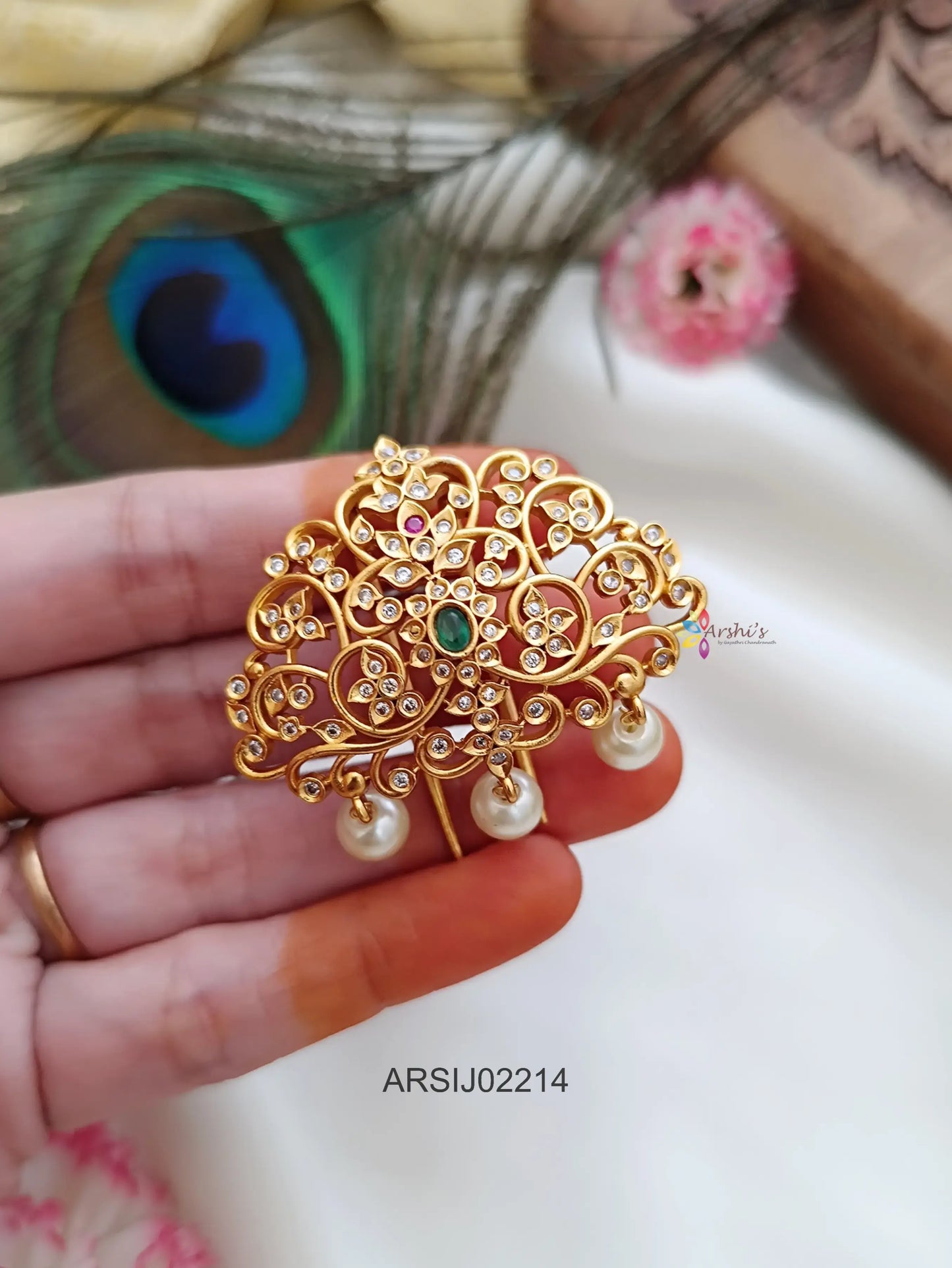 Floral AD White Stone Hair Brooch