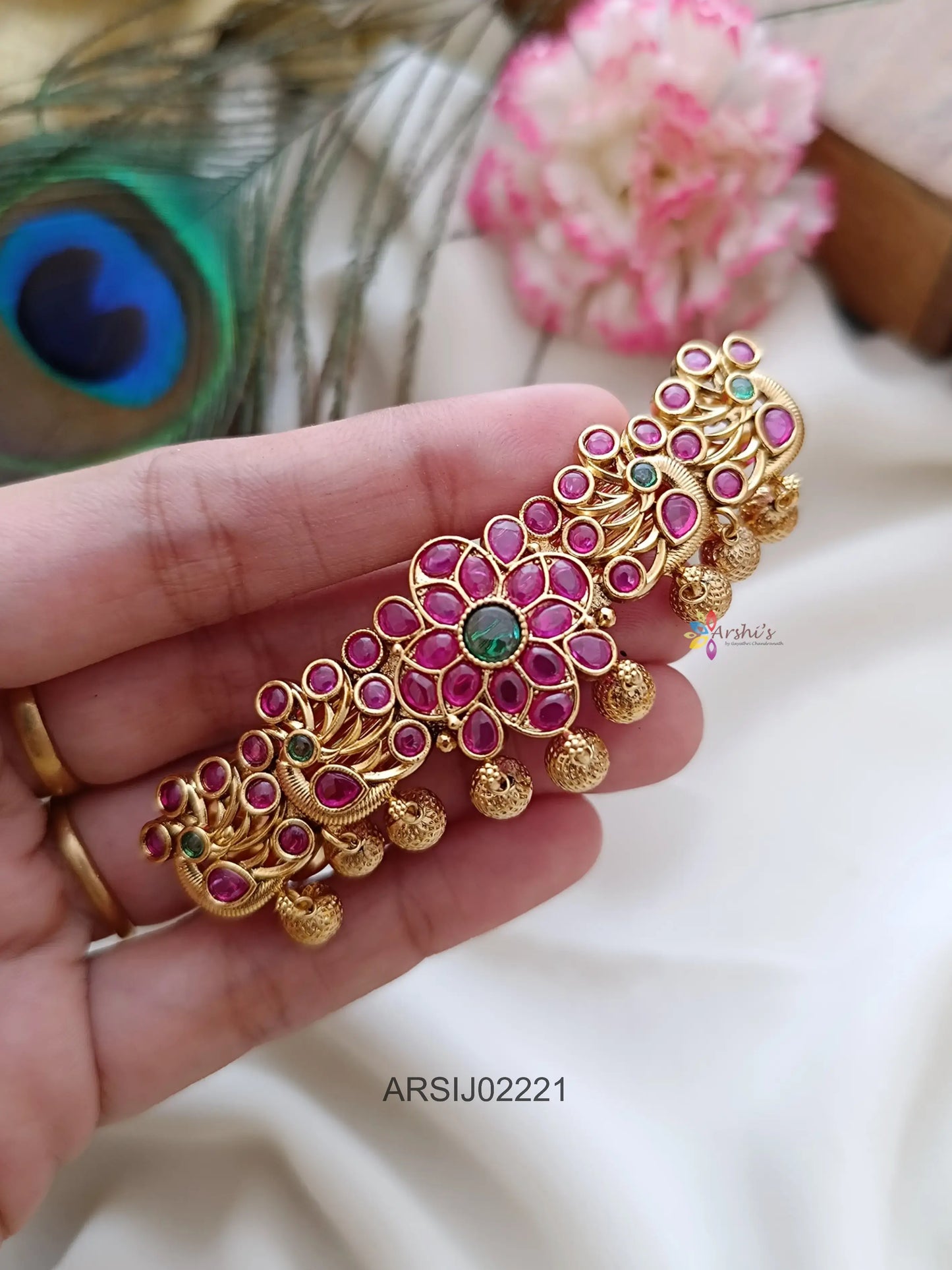 Flower and Peacock Kemp Red Stone Hairclip