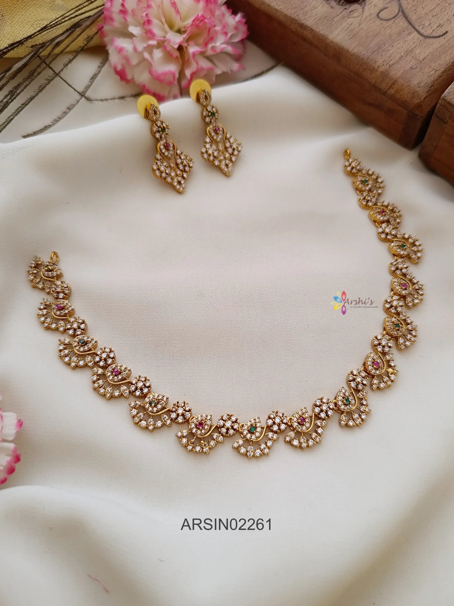 AD Multi Stone Mango Design Necklace