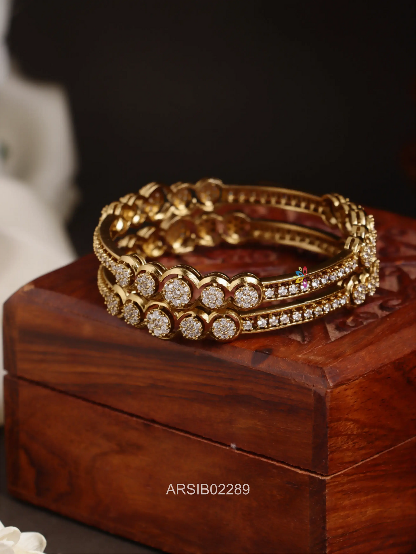 Round Design White Stone Bangles