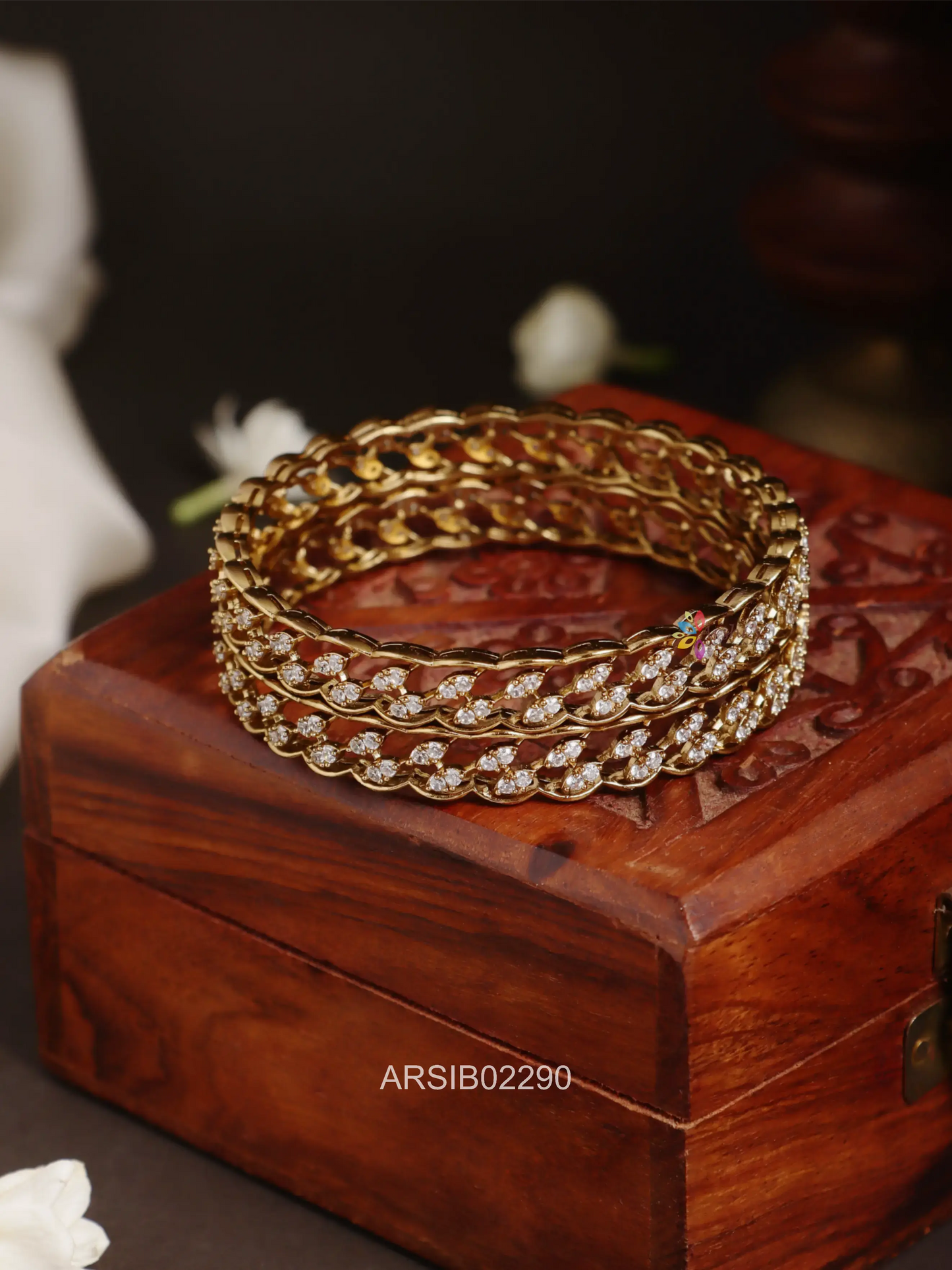 White AD Stone Kada Bangles