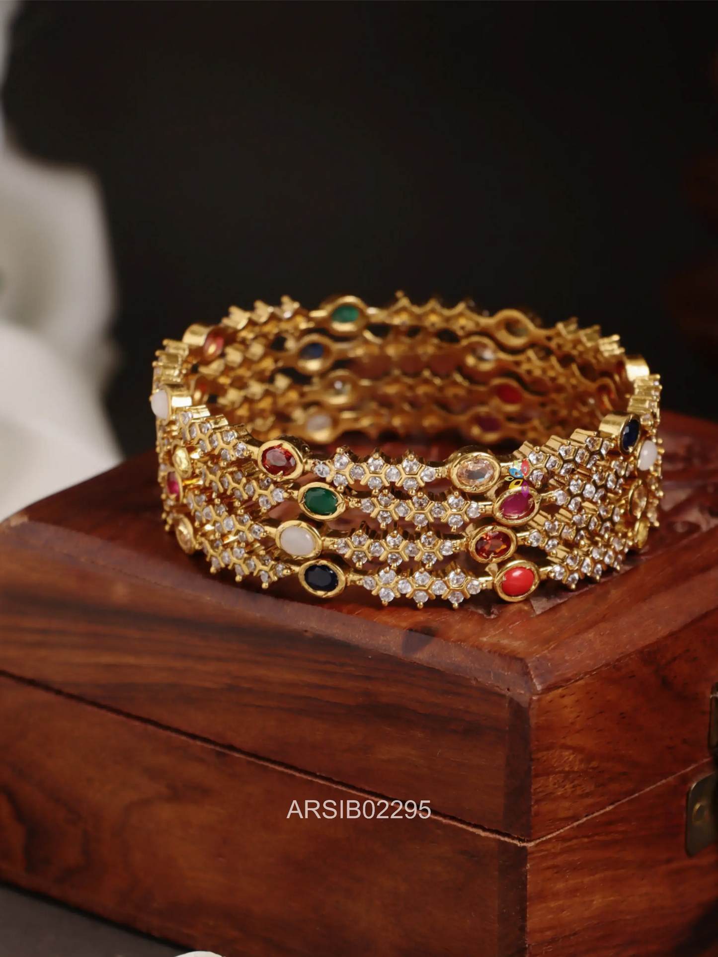 Ruby and Emerald White Stone Bangles