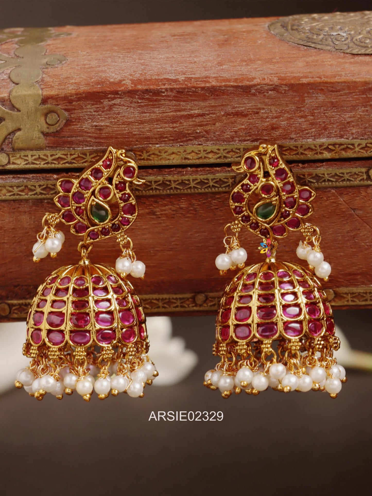 Peacock Kemp Stone Jhumka