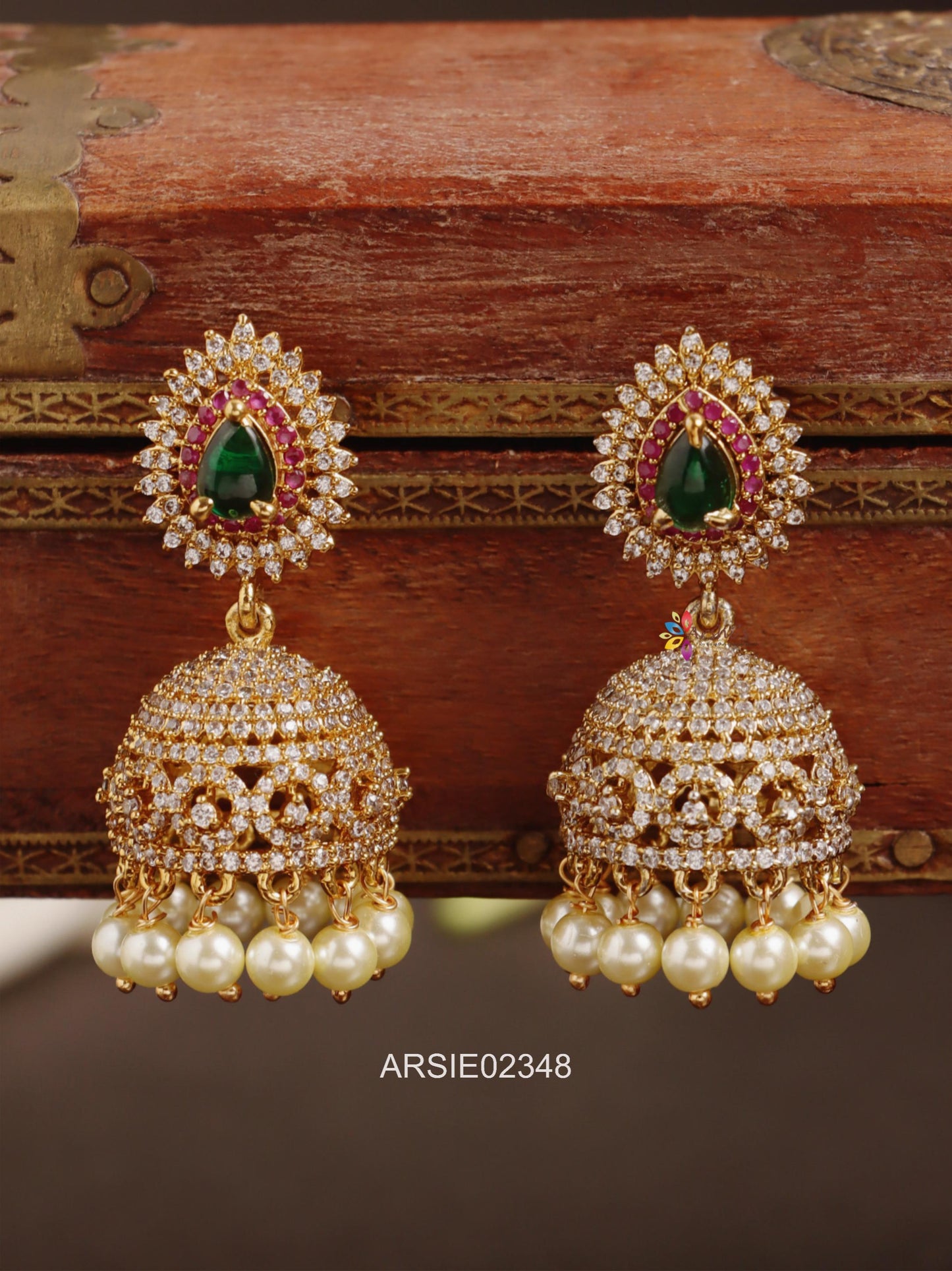 Emerald and White Stone Jhumka